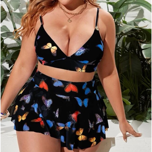 2 PC Butterfly print bikini swimsuit w/ beach skirt - Picture 1 of 2